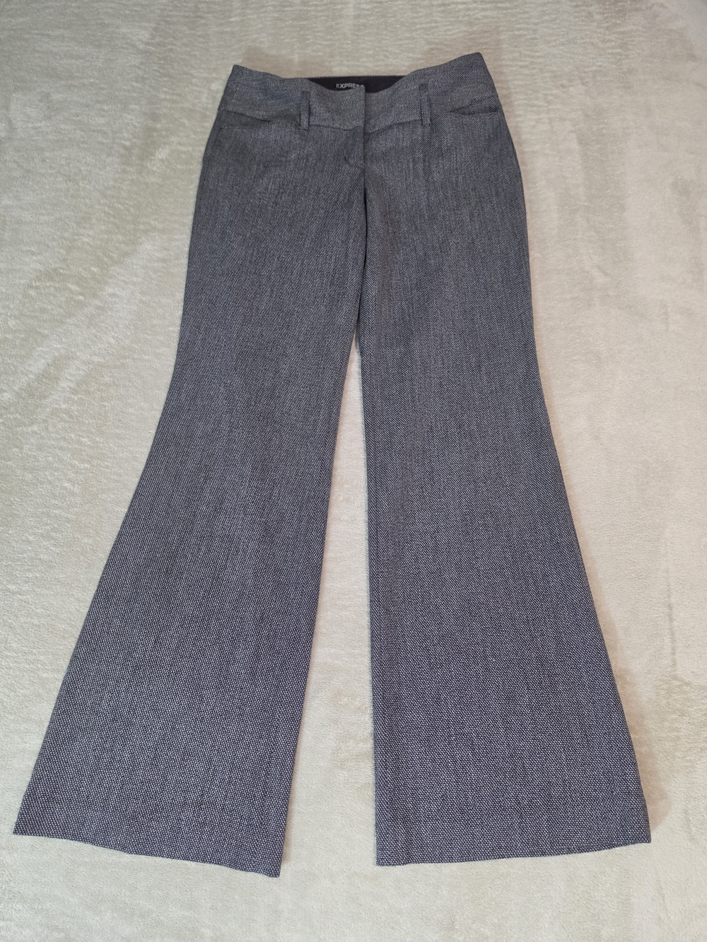 Express Gray Herringbone Boot-Cut Dress Pants